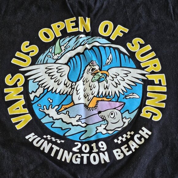 Vans T Shirt Mens M Black Graphic Print LS Cotton US Open Of Surfing Streetwear - Picture 13 of 14